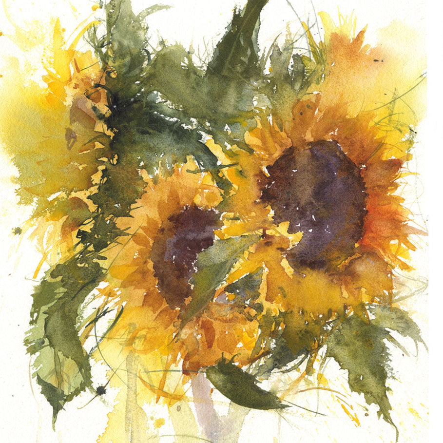 Sunflowers in a glass vase print - Jen Buckley Art limited edition animal art prints