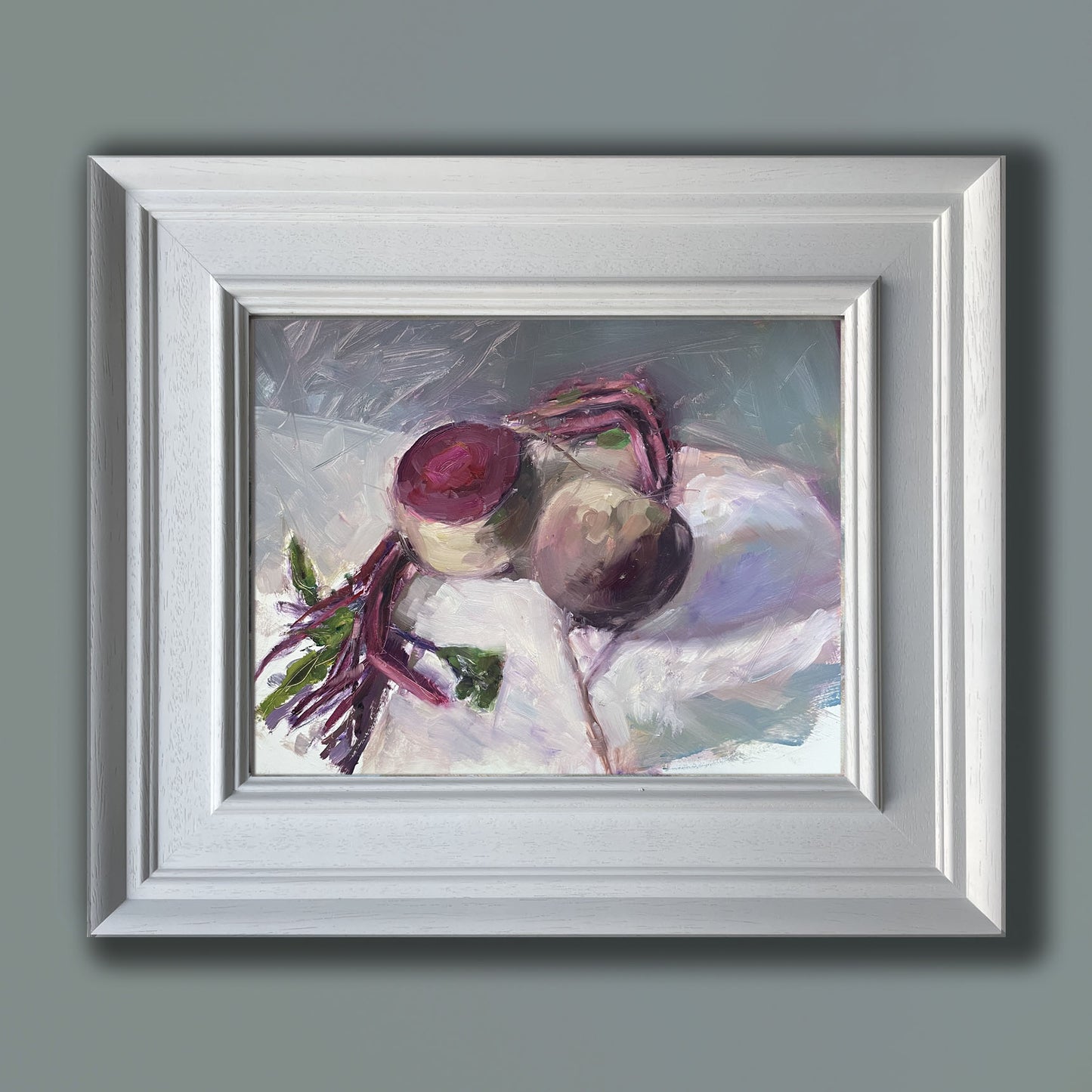 Winter beetroot oil painting on craddled board