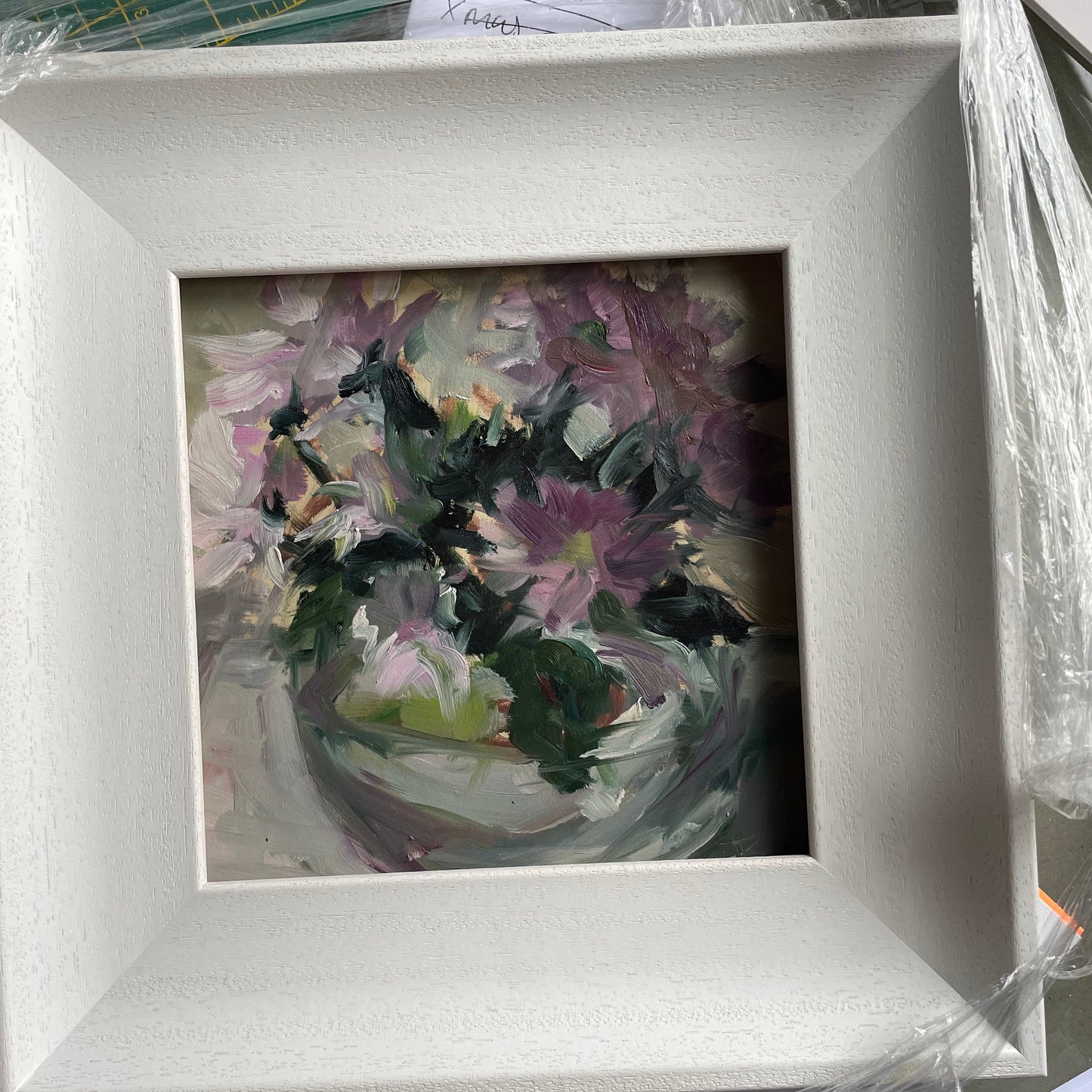Cosmos and anemone original still life oil painting