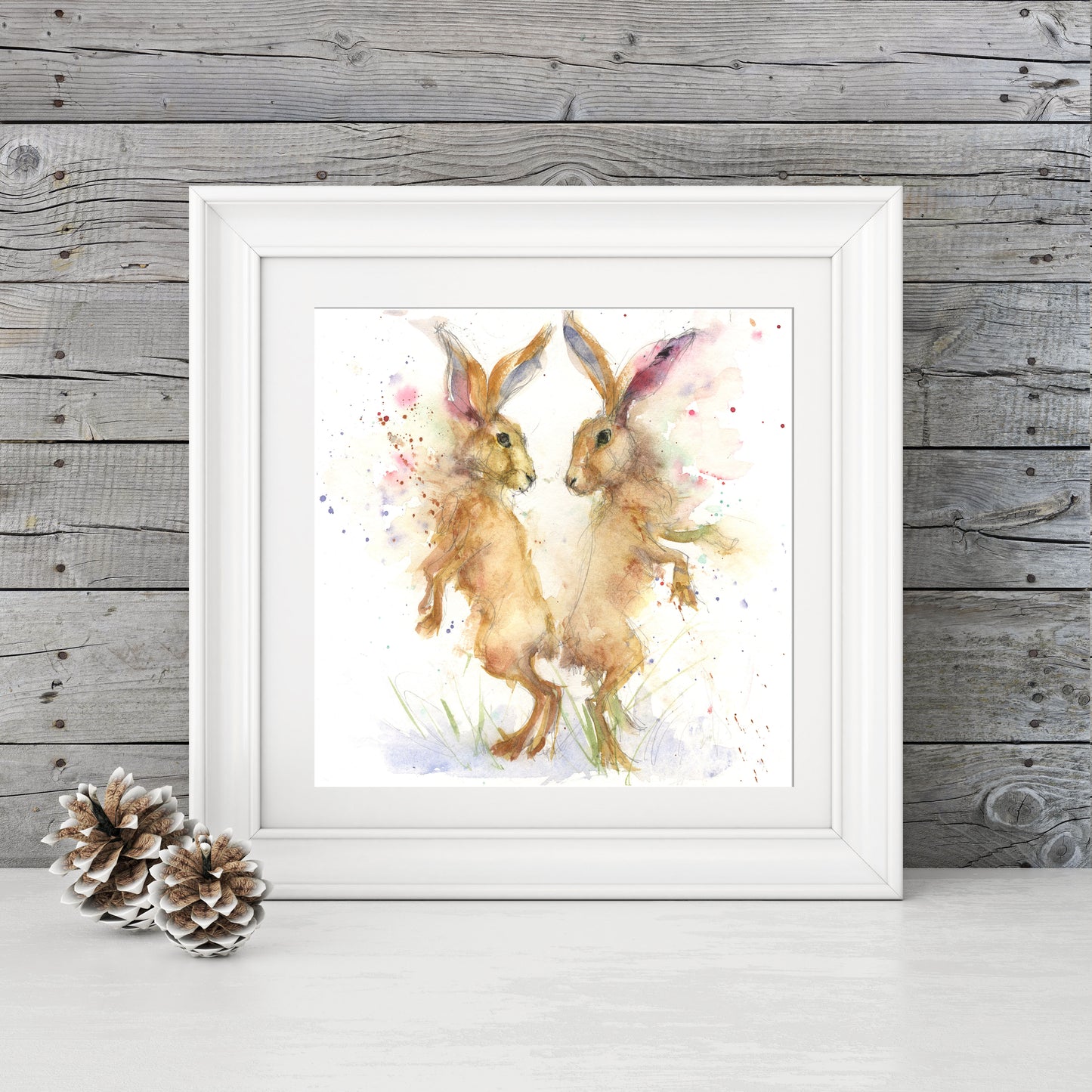 Two hares original watercolour painting