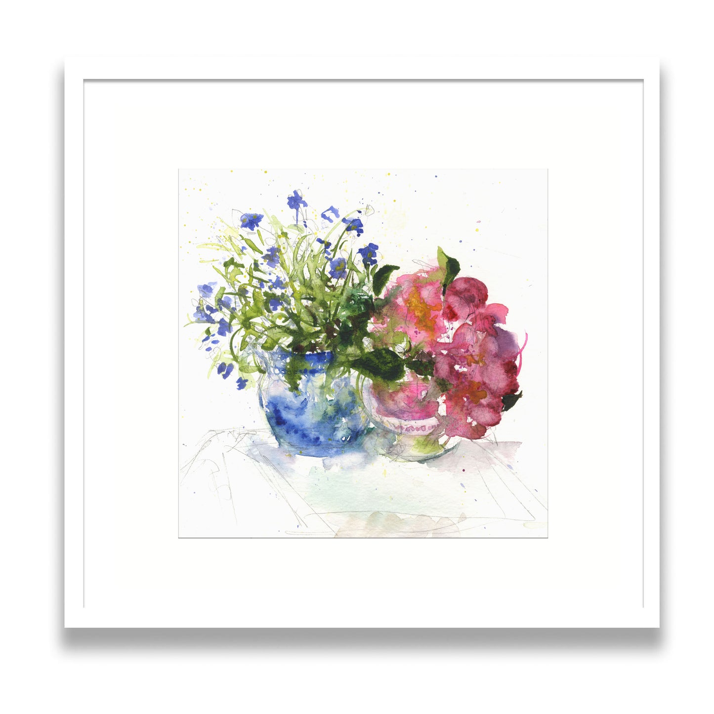 Beautiful Forget-me-nots and camellias art print