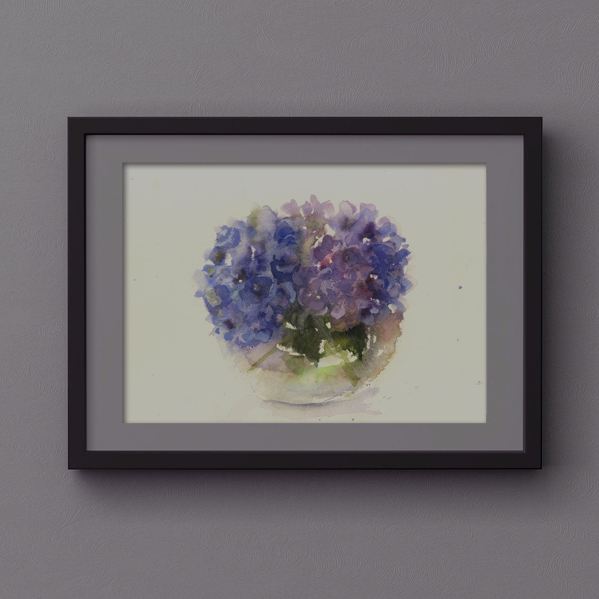 Original watercolour painting "Hydrangeas in a glass bowl" - Jen Buckley Art limited edition animal art prints
