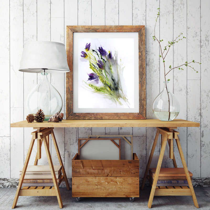 Art print from original watercolour painting "Purple tulips"