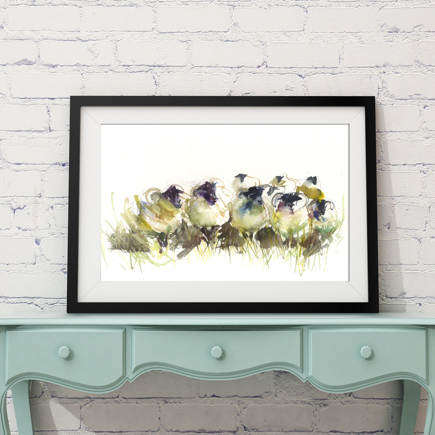 Scottish black face sheep original watercolour painting