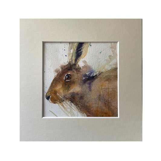 Original hare watercolour with mount