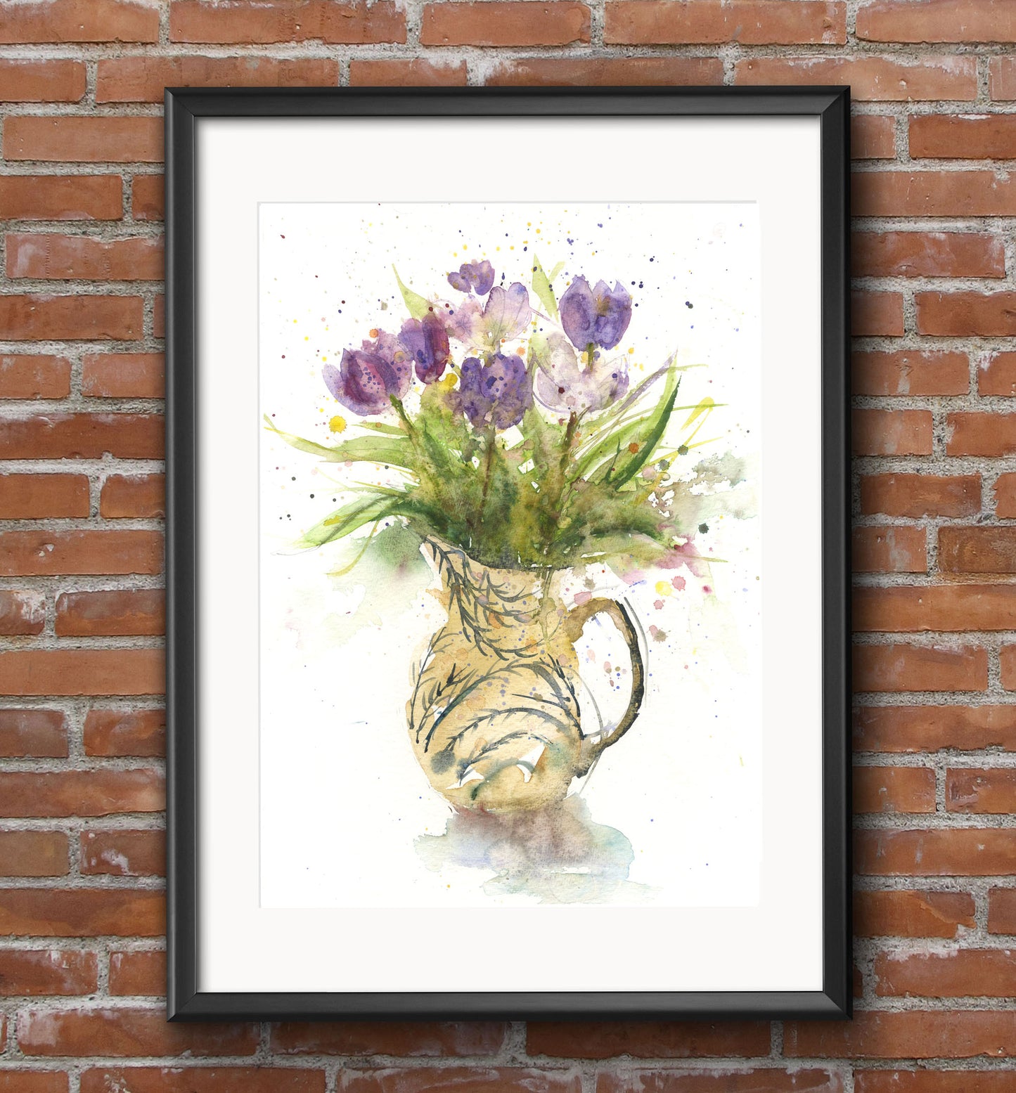 Original watercolour painting Spring tulips in a jug