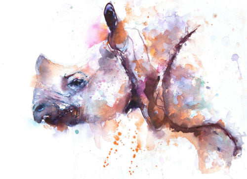 JEN BUCKLEY signed LIMITED EDITON PRINT of my original RHINO watercolour A3 - Jen Buckley Art limited edition animal art prints