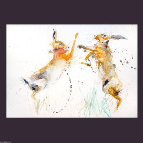 JEN BUCKLEY signed LIMITED EDITION PRINT of my original BOXING HARES - Jen Buckley Art limited edition animal art prints