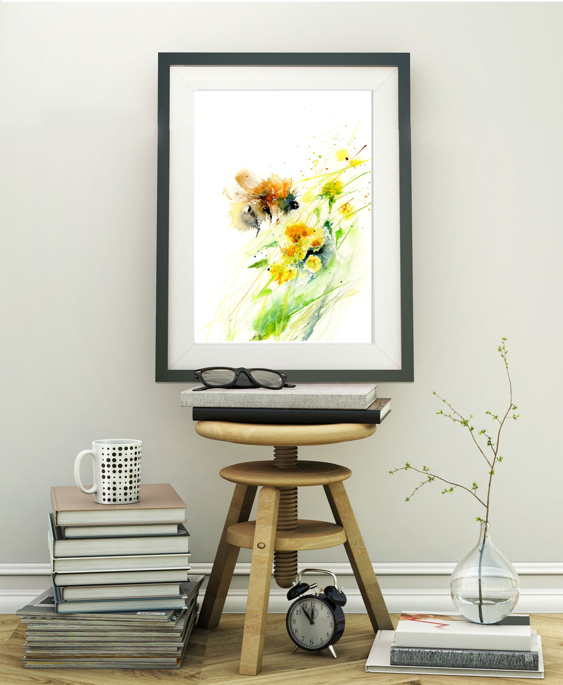 LIMITED EDITON PRINT ' Bumble bee on a yellow Kerria flower' - Jen Buckley Art limited edition animal art prints