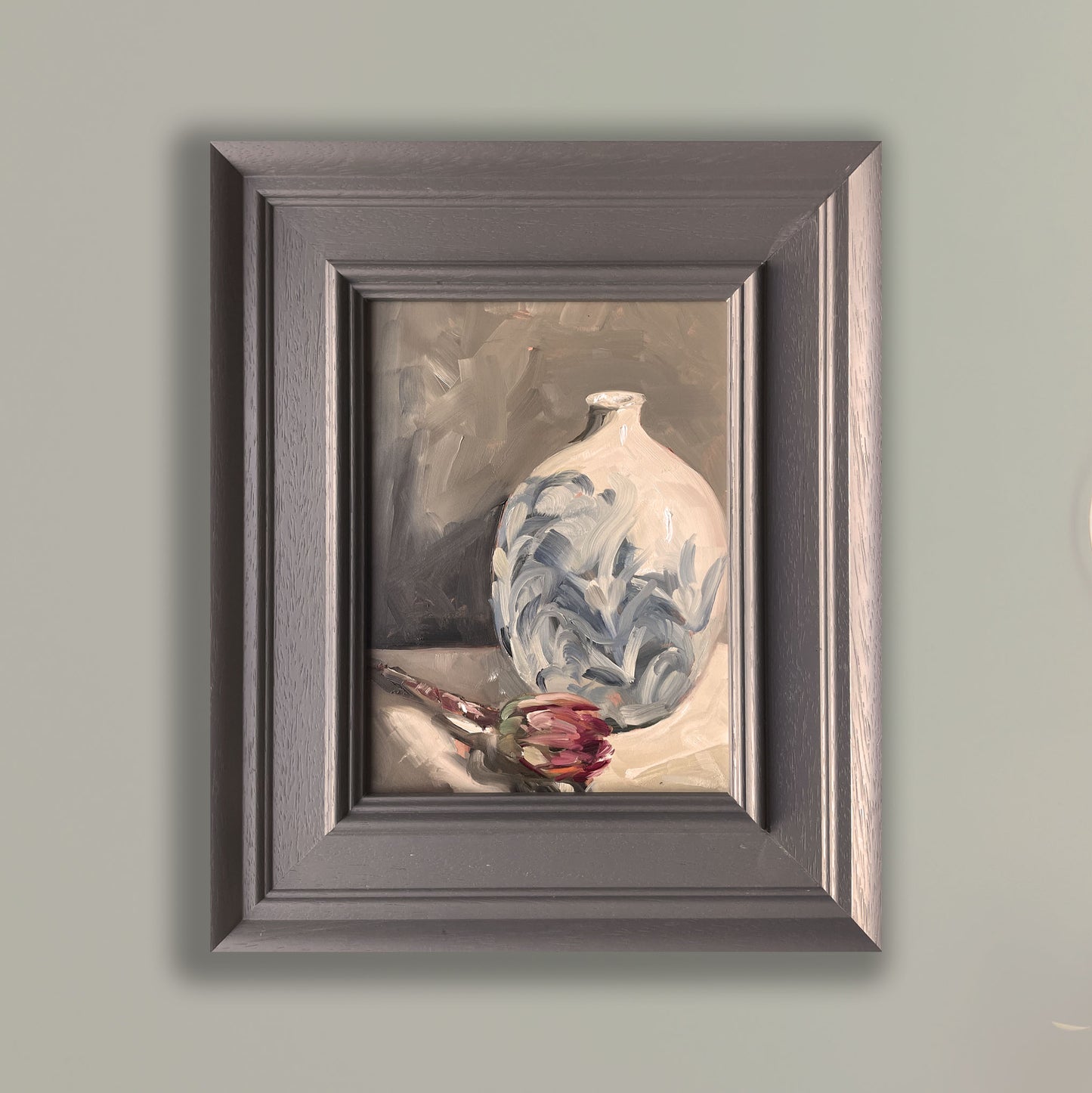 Blue and white vase original still life oil painting