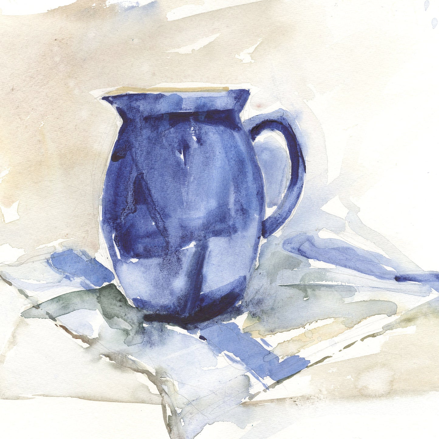 Blue jug on white linen