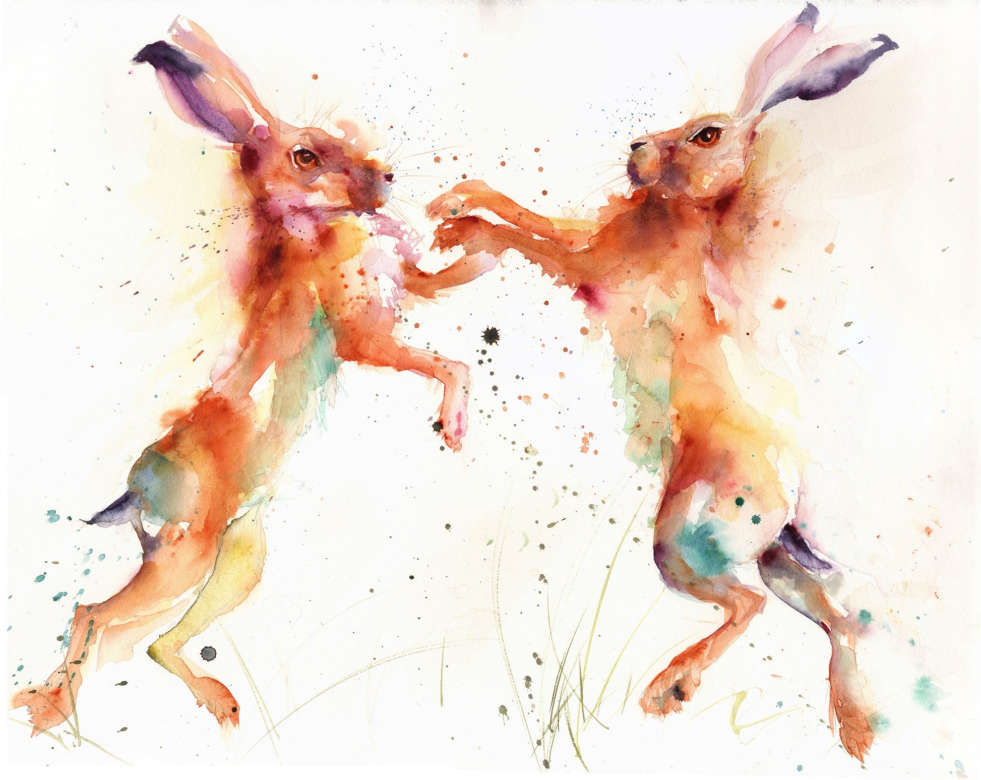 signed LIMITED EDITION PRINT original BOXING HARES animal wildlife art painting - Jen Buckley Art limited edition animal art prints