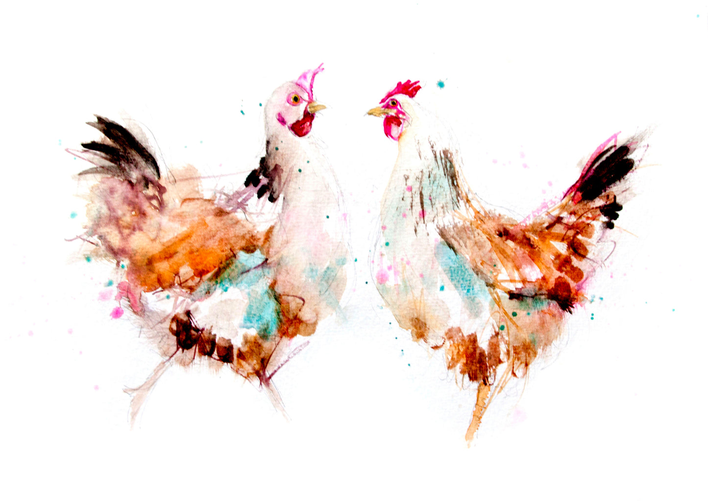 JEN BUCKLEY signed LIMITED EDITON PRINT of my original 2 HENS watercolour - Jen Buckley Art limited edition animal art prints