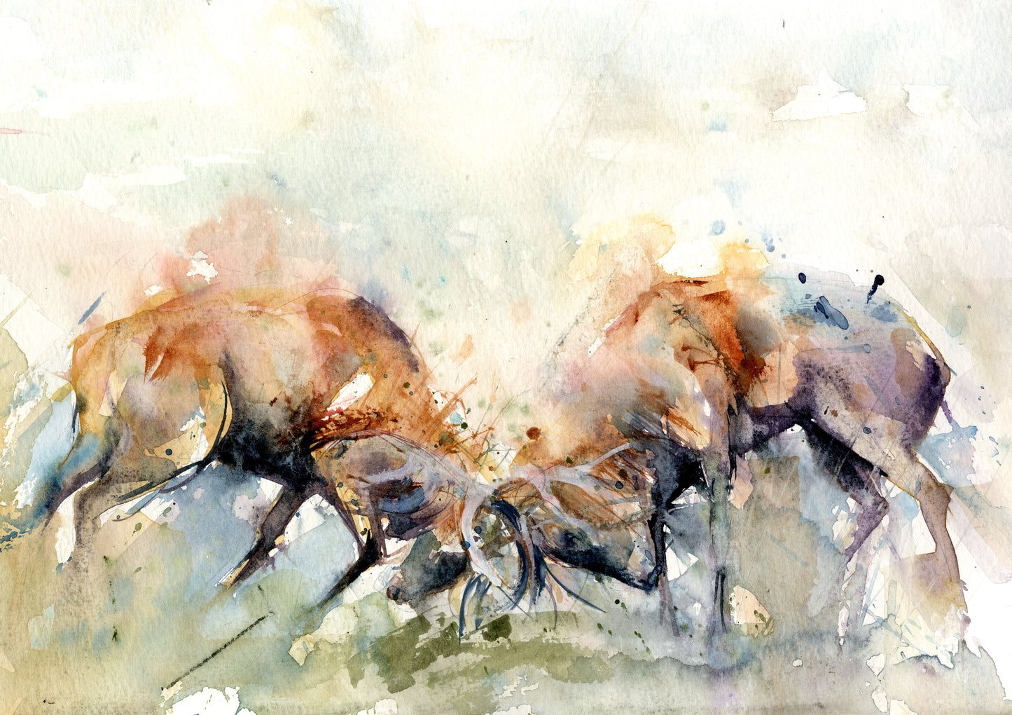 Signed LIMITED EDITION PRINT 'Rutting stags' - Jen Buckley Art limited edition animal art prints