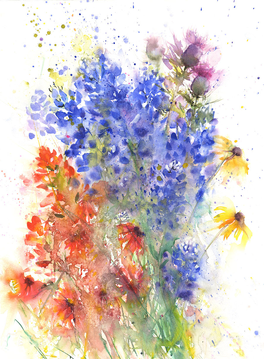 Contemporary floral art print from original watercolour "Texan wildflowers" - Jen Buckley Art limited edition animal art prints