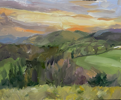 Dusk over the Dee valley, towards the Clwydian Range