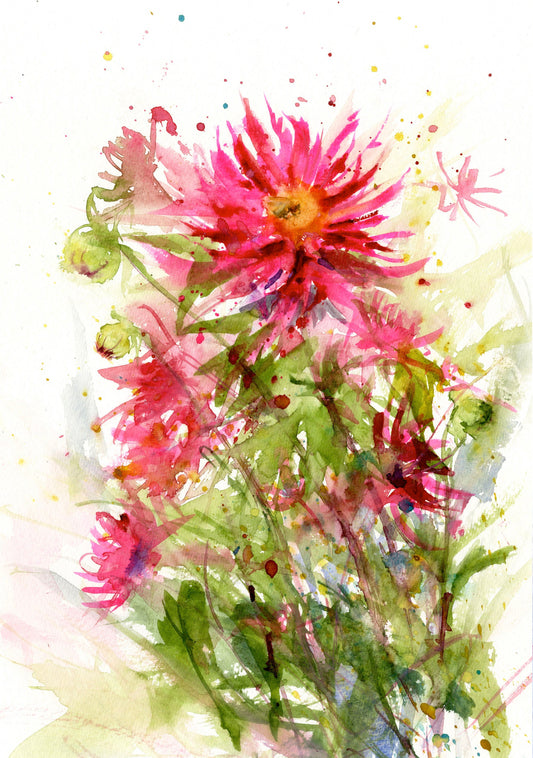 large original dahlia watercolour painting