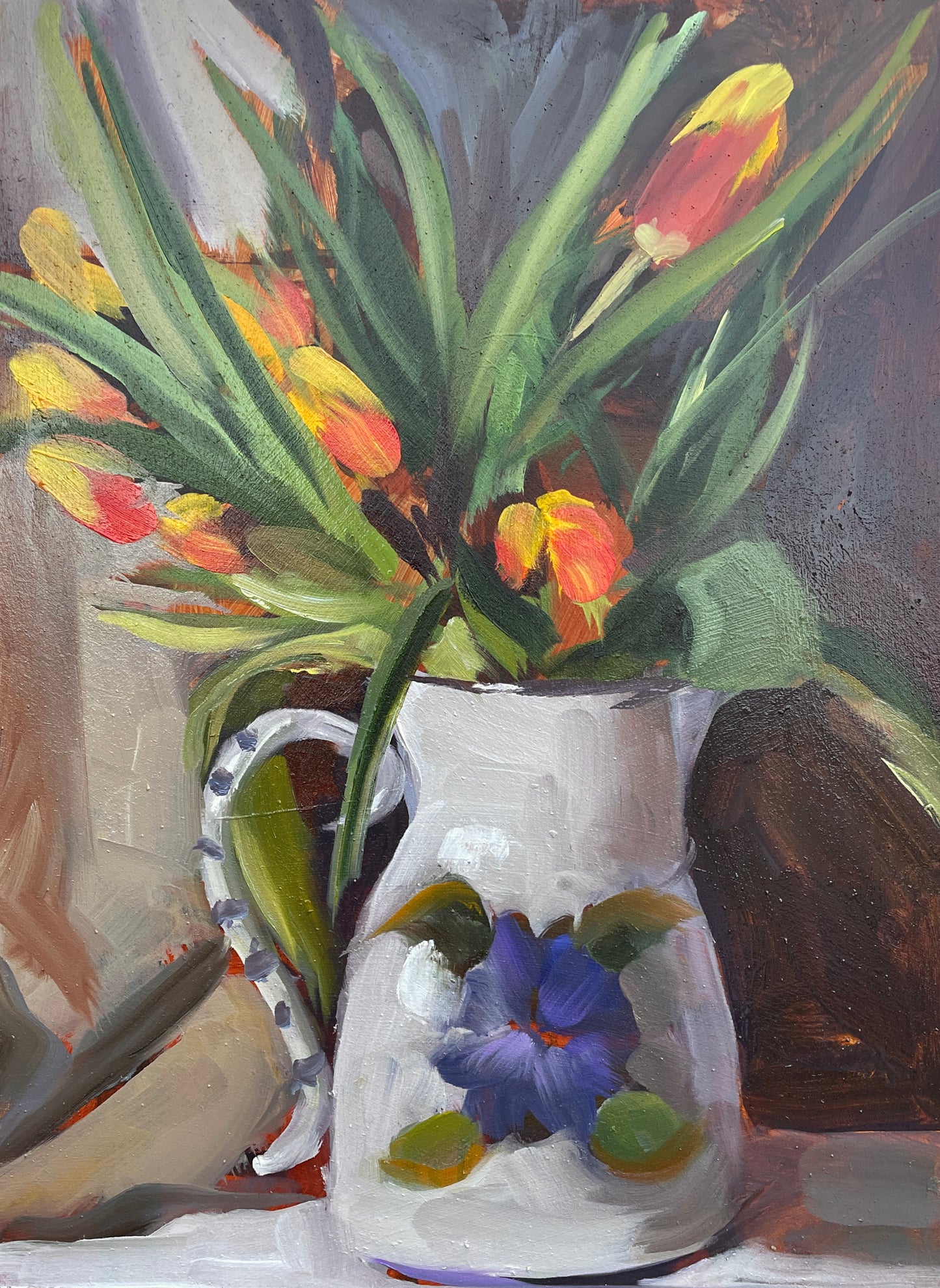 Tulips in a white jug