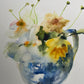 Original watercolour painting "Garden flowers in a blue jug"