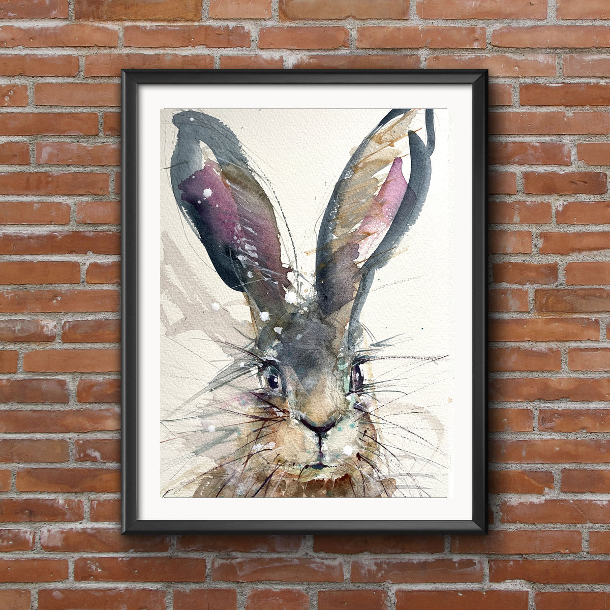 Original watercolour painting hare portrait "Jinty"