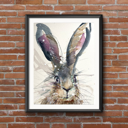 Original watercolour painting hare portrait "Jinty"