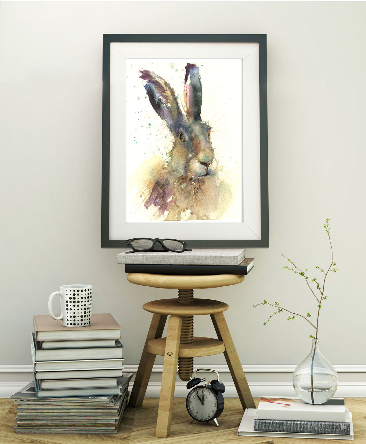 Original watercolour painting hare portrait "Angus"