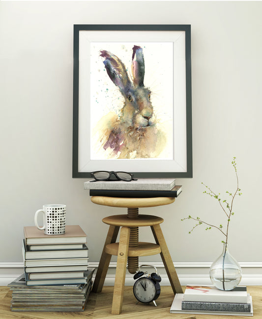 Original watercolour painting hare portrait "Angus"