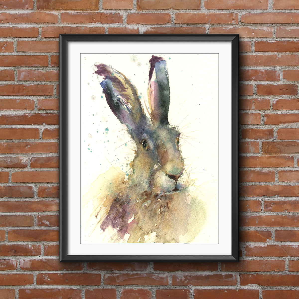 Original watercolour painting hare portrait "Angus"