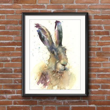 Original watercolour painting hare portrait "Angus"