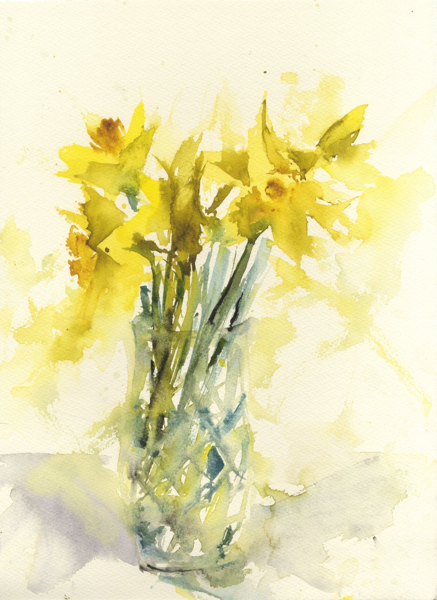 Floral art  print from original watercolour "daffodils in a crystal vase"