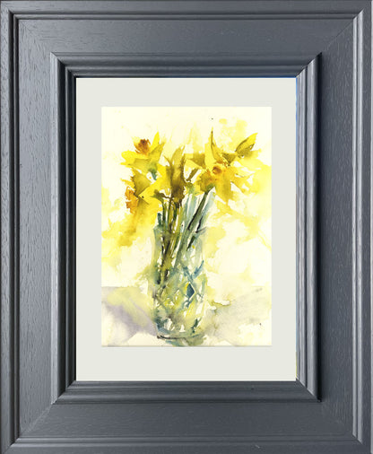 Floral art  print from original watercolour "daffodils in a crystal vase"