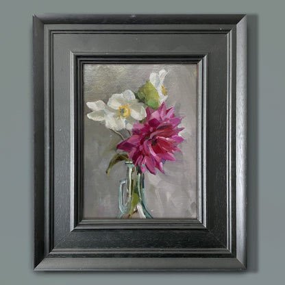 Dahlia and anemone original still life oil painting