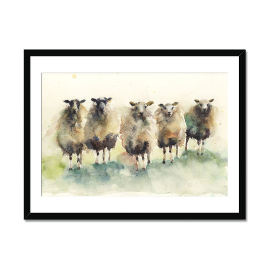 Original watercolour painting five sheep