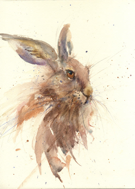Original watercolour painting hare portrait "Hillary"