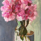 Peonies  in a glass vase original still life oil painting