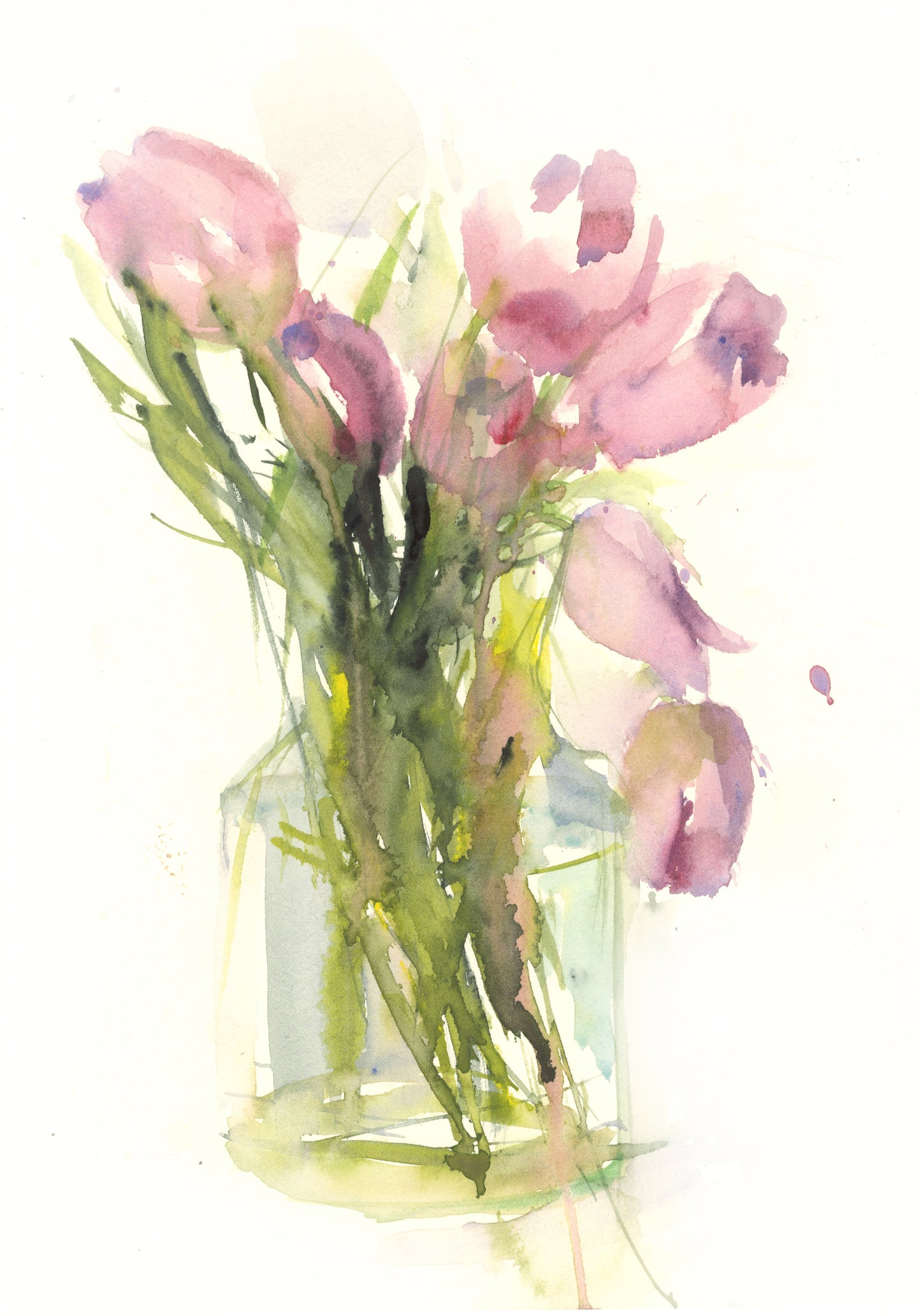 Original watercolour painting Spring tulips