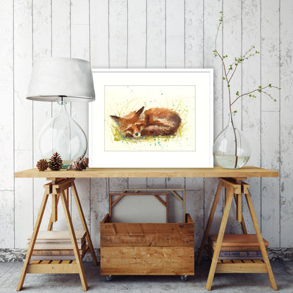 Fred sleeping fox original watercolour painting