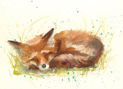 Fred sleeping fox original watercolour painting