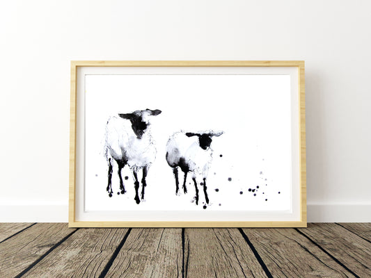 Black faced sheep print from original ink drawing by Jen Buckley
