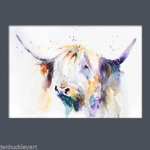 JEN BUCKLEY  signed PRINT of my original HIGHLAND COW watercolour A4 ANIMALS - Jen Buckley Art
 - 1