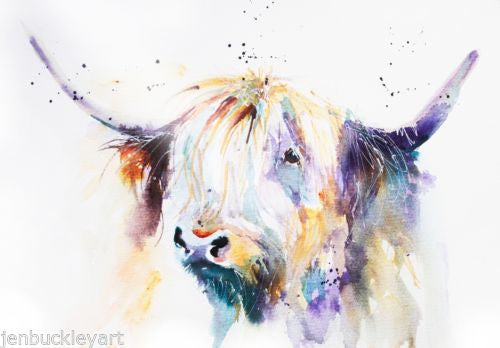 JEN BUCKLEY  signed PRINT of my original HIGHLAND COW watercolour A4 ANIMALS - Jen Buckley Art
 - 3