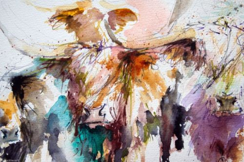 JEN BUCKLEY ART  signed PRINT of my original HIGHLAND COWS watercolour A4   - Jen Buckley Art
 - 2