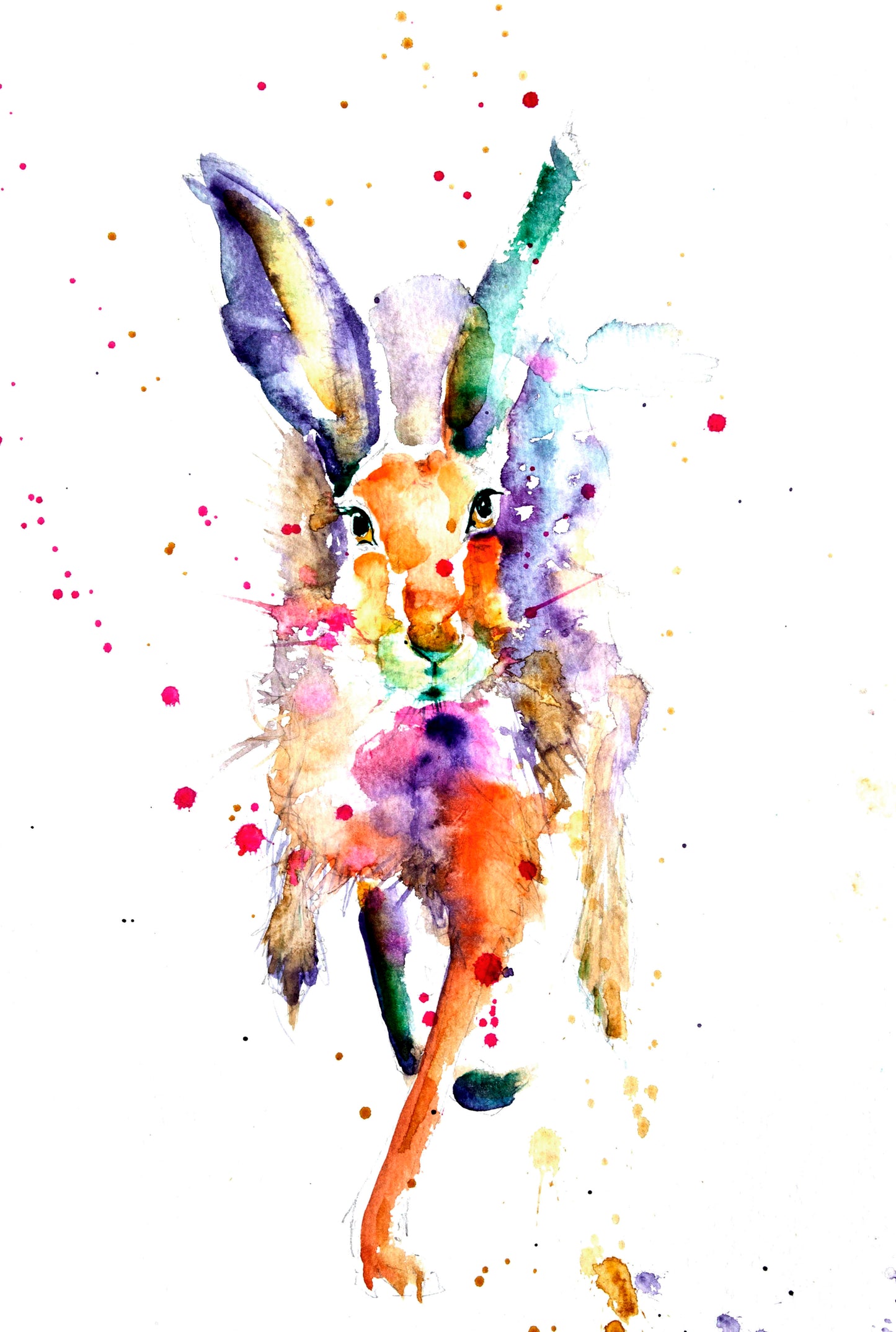 limited edition PRINT of my original running HARE watercolour - Jen Buckley Art limited edition animal art prints