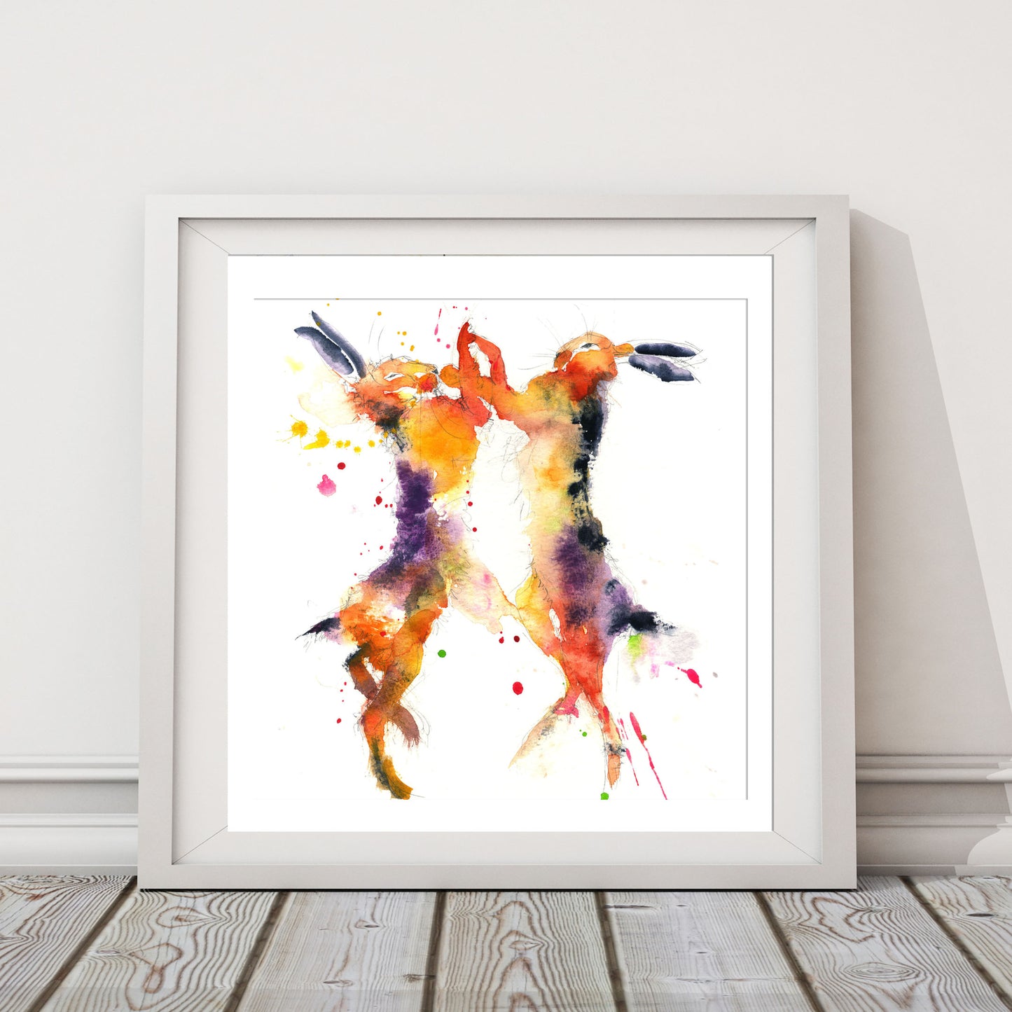 LIMITED EDITION PRINT of colourful Boxing hares - Jen Buckley Art limited edition animal art prints