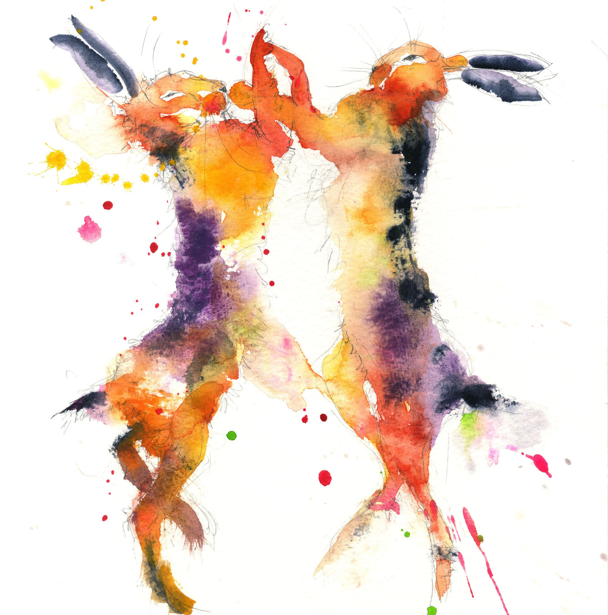 LIMITED EDITION PRINT of my original BOXING HARES - Jen Buckley Art limited edition animal art prints