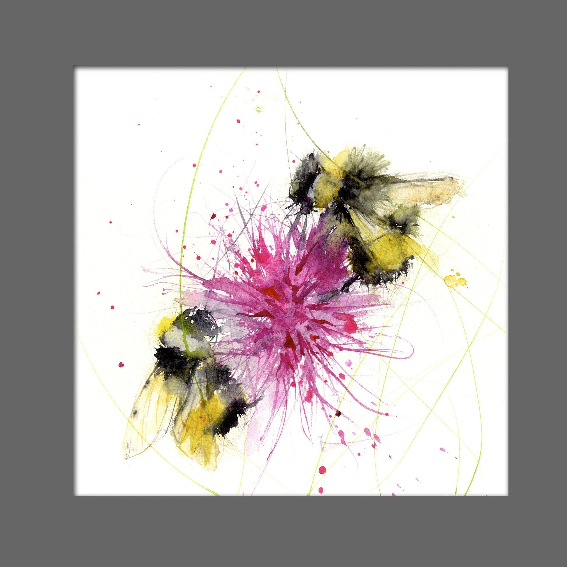 LIMITED EDITON PRINT of my original BUMBLE BEE on a pink Dahlia - Jen Buckley Art
 - 3