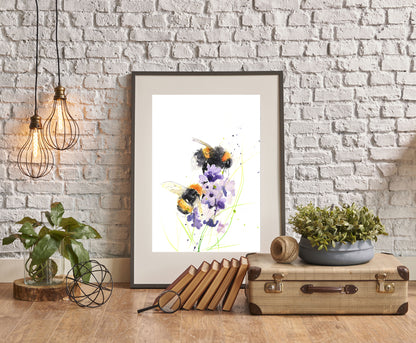 LIMITED EDITON PRINT of my original Bumble bees on a delphinium - Jen Buckley Art limited edition animal art prints