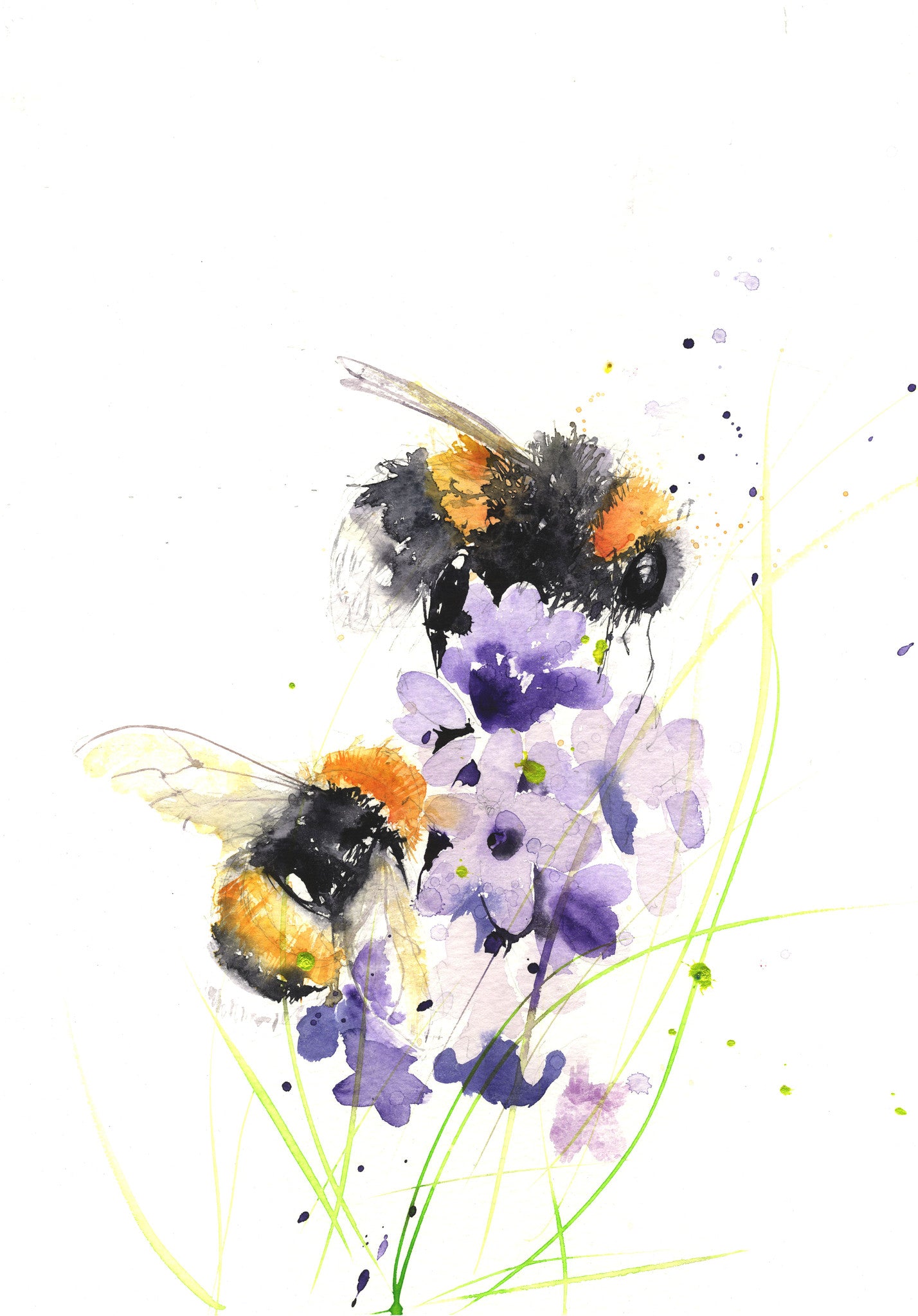 LIMITED EDITON PRINT of my original BUMBLE BEEs on a delphinium - Jen Buckley Art limited edition animal art prints