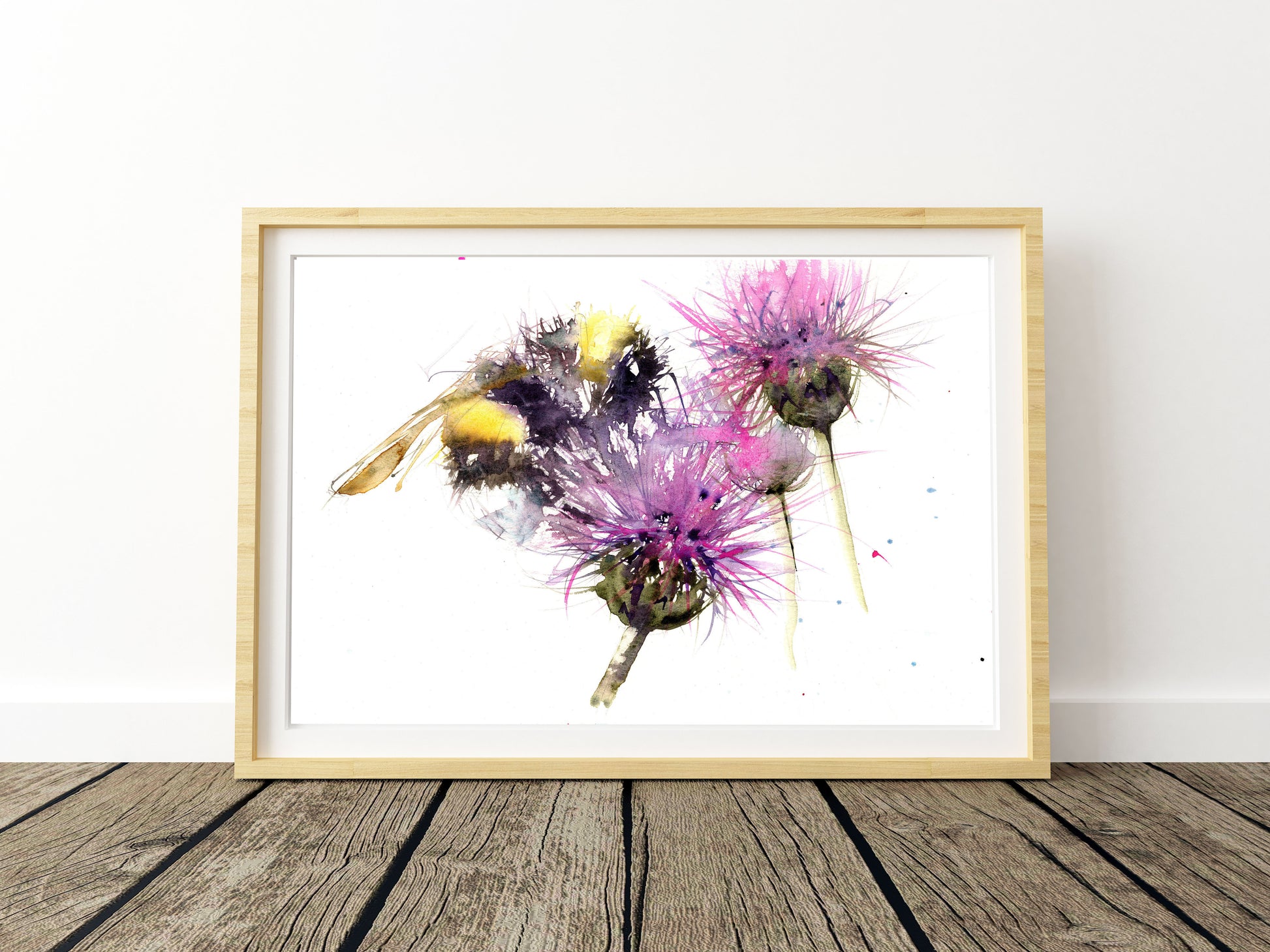 bee on a thistle watercolour print