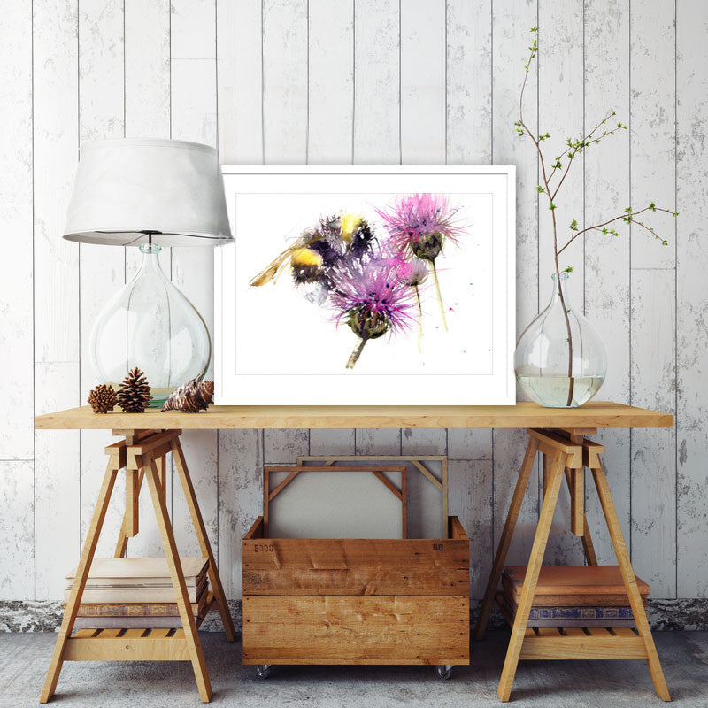 LIMITED EDITON PRINT of my original Bumble bee on a thistle - Jen Buckley Art limited edition animal art prints